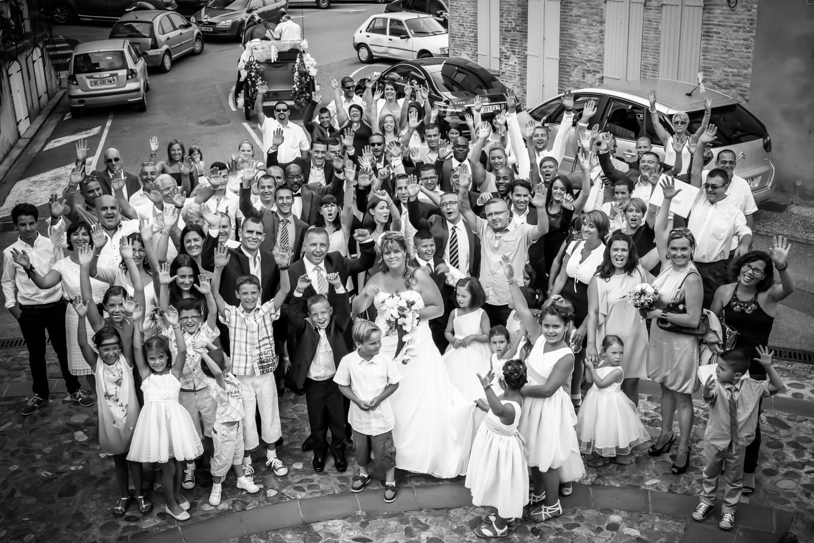 Photographe mariage Toulouse - Groupe noir et blanc complet